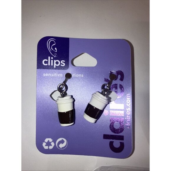 Claire’s Clip On Earrings Bundle of 3 New Coffee Cups and Dog Paws - Picture 2 of 4